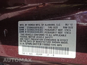 2012 Honda Odyssey LX 118.1" WB – miniatura 15