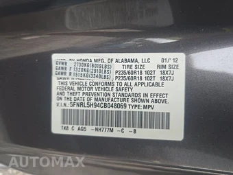 2012 Honda Odyssey Touring Elite 118.1" WB - miniatura 15