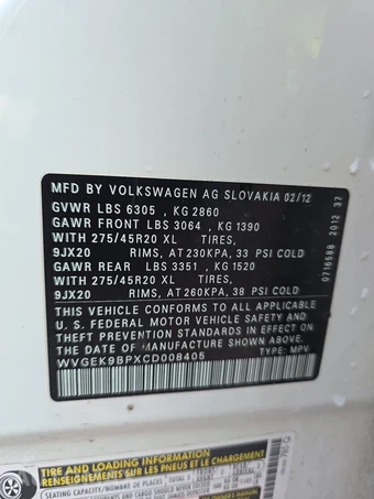 2012 Volkswagen Touareg TDI Executive - miniatura 14