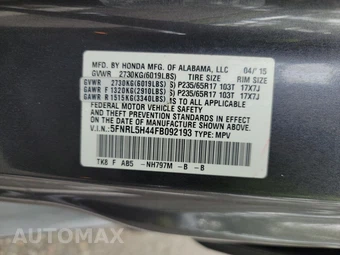 2015 Honda Odyssey EX 118.1" WB – miniatura 15