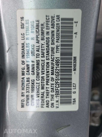 2016 Honda Civic Sedan LX - miniatura 2