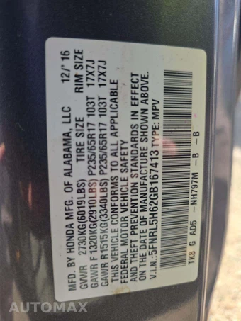 2016 Honda Odyssey EX-L 118.1" WB - miniatura 5