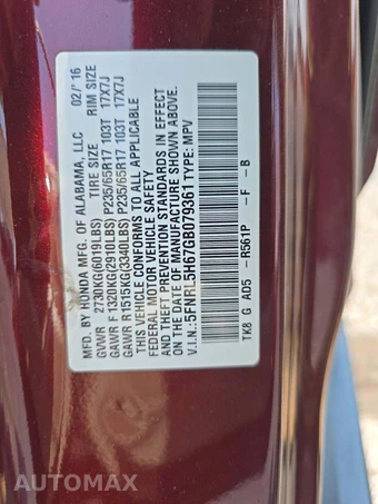 2016 Honda Odyssey EX-L 118.1" WB - miniatura 2