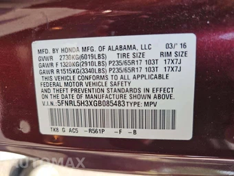 2016 Honda Odyssey SE 118.1" WB - miniatura 5