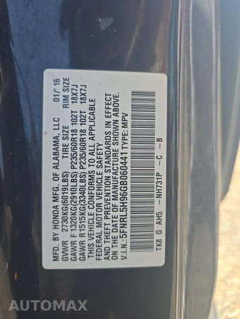 2016 Honda Odyssey Touring Elite 118.1" WB - miniatura 5