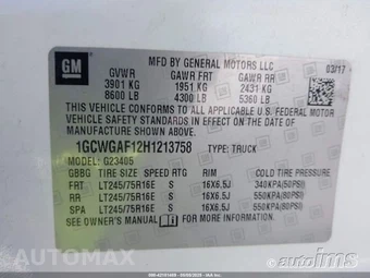 2017 Chevrolet Express 2500 Cargo Van 1WT 135.0" WB - miniatura 20