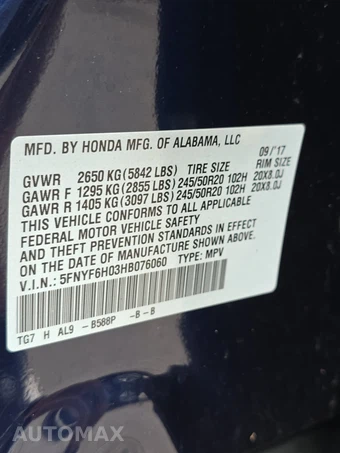 2017 Honda Pilot Elite – miniatura 22