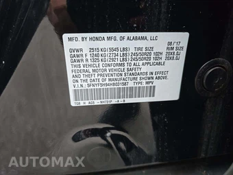 2017 Honda Pilot Touring – miniatura 5