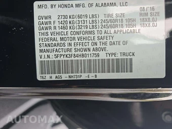 2017 Honda Ridgeline Black Edition Crew Cab Medium Bed - miniatura 2