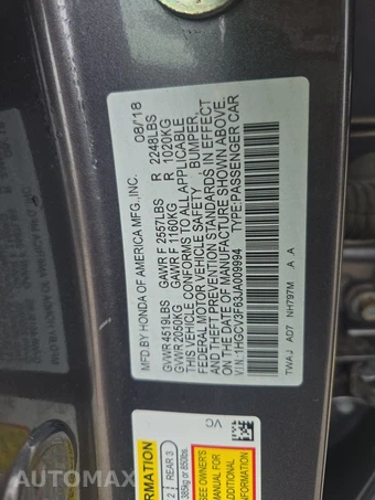 2018 Honda Accord Hybrid EX-L w/Navigation - miniatura 14