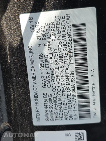 2018 Honda Accord Sedan Sport 1.5T - miniatura 14
