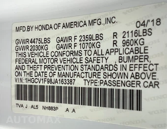 2018 Honda Accord Sedan Touring 1.5T - miniatura 32