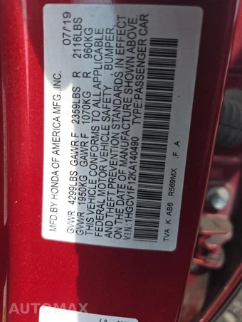2019 Honda Accord Sedan LX 1.5T - miniatura 17