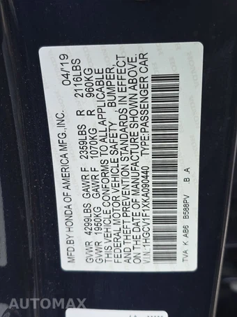 2019 Honda Accord Sedan LX 1.5T - miniatura 14