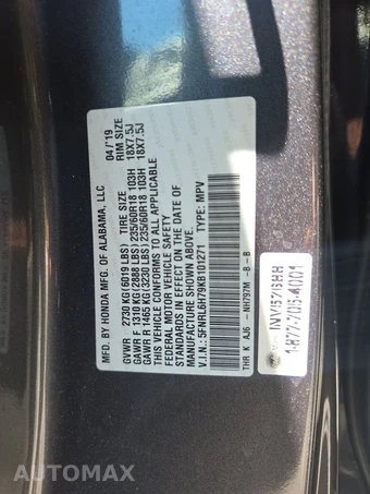 2019 Honda Odyssey EX-L w/Navigation 118.1" WB - miniatura 15