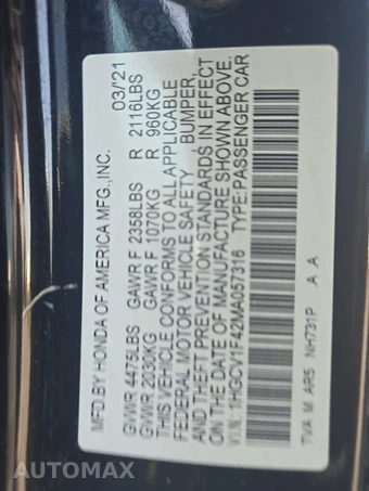 2021 Honda Accord Sedan Sport SE 1.5T - miniatura 15
