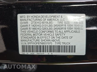 2022 Honda Ridgeline Black Edition Crew Cab Medium Bed - miniatura 14