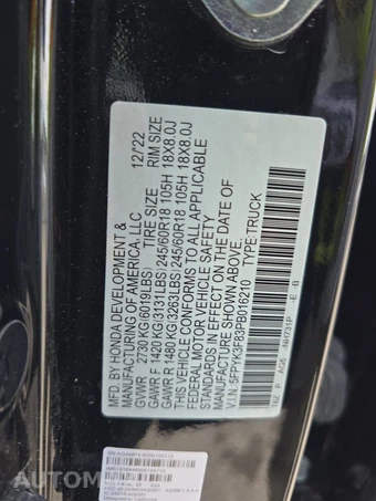 2023 Honda Ridgeline Black Edition Crew Cab Medium Bed - miniatura 14