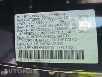 2024 Honda Ridgeline Black Edition Crew Cab Medium Bed - miniatura 2