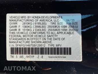 2025 Honda Pilot Black Edition - miniatura 62